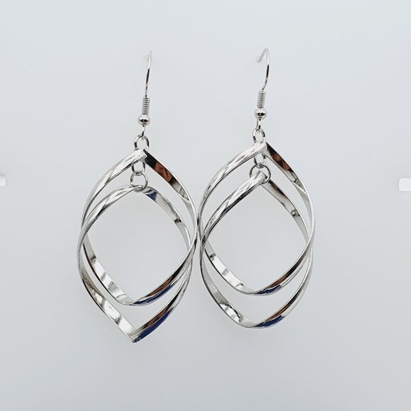 Twist Loop Silver Dangle Earrings, AZFA1148 - Picture 1 of 10